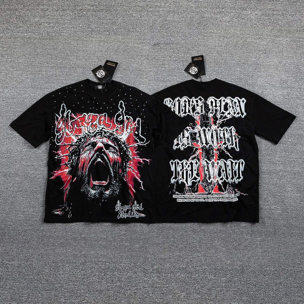 Men's Gothic Graphic Oversized T-Shirt – Dark Streetwear Double-Sided Print Casual Tee
