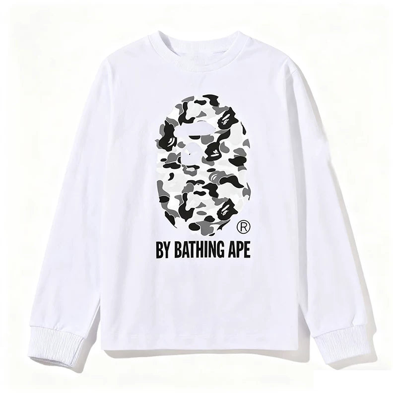 BAPE Style "BY BATHING APE" Camo Ape Head Long-Sleeve Tee - White/Monochrome Camo