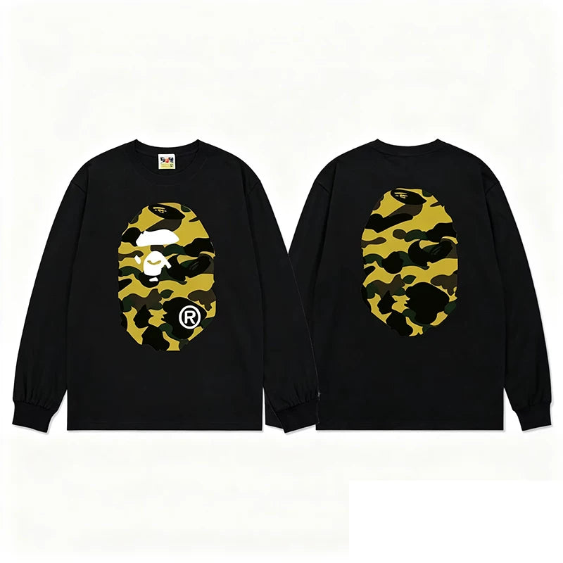 BAPE Style Big Camo Ape Head Long-Sleeve Tee - Black/Yellow