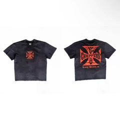 West Coast Choppers Orange Iron Cross Tee - Vintage Black
