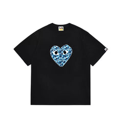 BAPE x PLAY Style Camo Heart Short-Sleeve Tee - Black/Blue