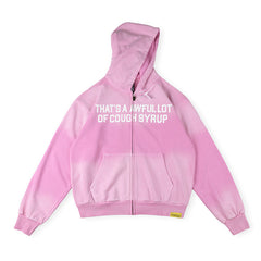 That's A Awful Lot Of Cough Syrup Gradient Zip Hoodie - Pink / White