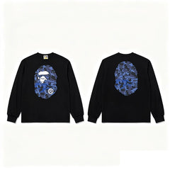 BAPE Style Big Camo Ape Head Long-Sleeve Tee - Black/Blue
