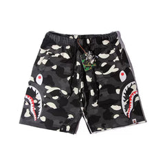 BAPE Style Camo Shark Casual Shorts - Black/Grey