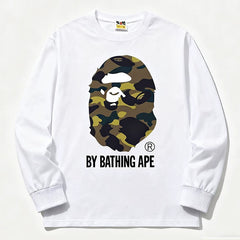BAPE Style "BY BATHING APE" Camo Ape Head Long-Sleeve Tee - White/Yellow