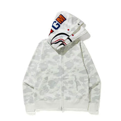 BAPE Style Camo Shark Full-Zip Hoodie - White/Light Grey