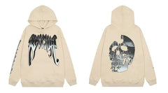 Revenge Cream Metallic Silver 3D Skull Arch Logo Pullover Hoodie