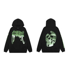 Revenge Gradient Splatter Cracked Skull Arch Logo Pullover Hoodie green