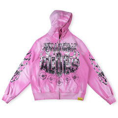 That's A Awful Lot Of Cough Syrup ALOCS Tribale Full-Zip Hoodie - Pink / Wash