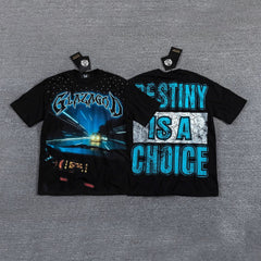 Men's Y2K Graphic Oversized T-Shirt – Blue Print Streetwear Double-Sided Casual Tee