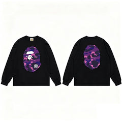 BAPE Style Big Camo Ape Head Long-Sleeve Tee - Black/Purple