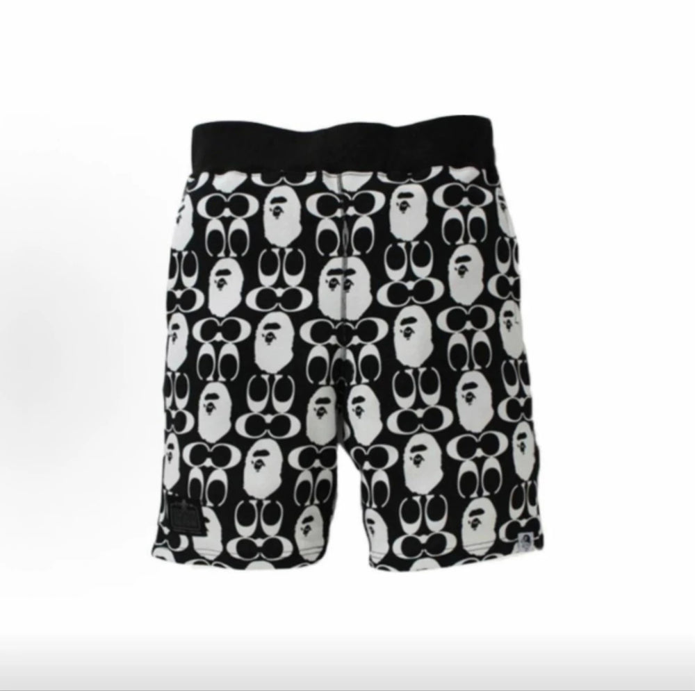 BAPE Style Monogram All-Over Print Ape Head Casual Shorts - Black/White