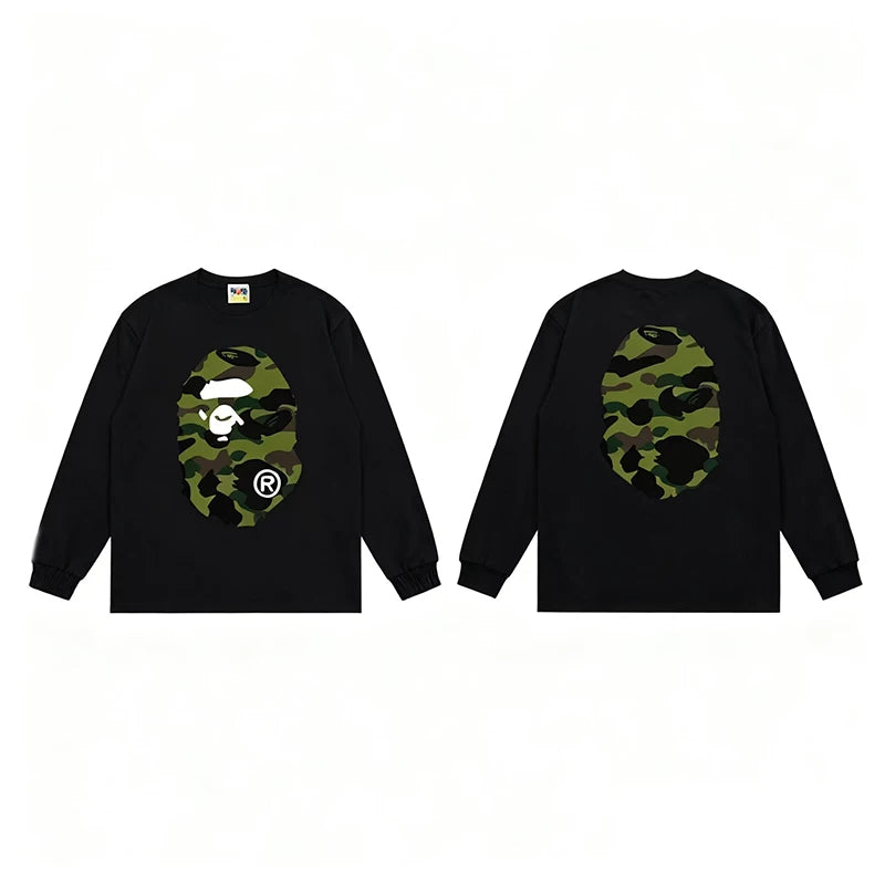 BAPE Style Big Camo Ape Head Long-Sleeve Tee - Black/Green