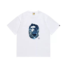 BAPE Style Winter Snow Scenery Ape Head Short-Sleeve Tee - White