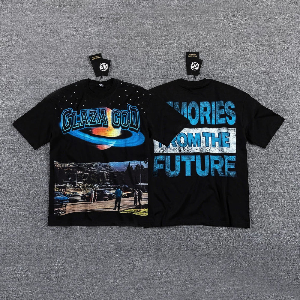 Men's Futuristic Graphic Oversized T-Shirt – Y2K Streetwear Double-Sided Print Casual Tee