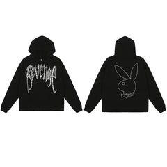 Revenge x Playboy Rhinestone / Outline Bunny Arch Logo Pullover Hoodie Black