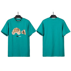 Palm Angels Graffiti Splatter Bear Graphic T-Shirt - Teal Blue