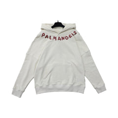 Palm Angels Curved Neckline Logo Embroidered Hoodie - Off-White/Burgundy
