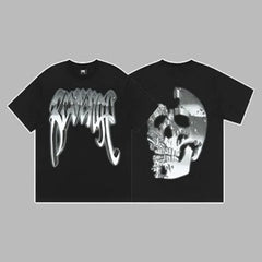 Revenge Silver Metallic Arch Logo & Skull Graphic Short Sleeve T-Shirt (Black)
