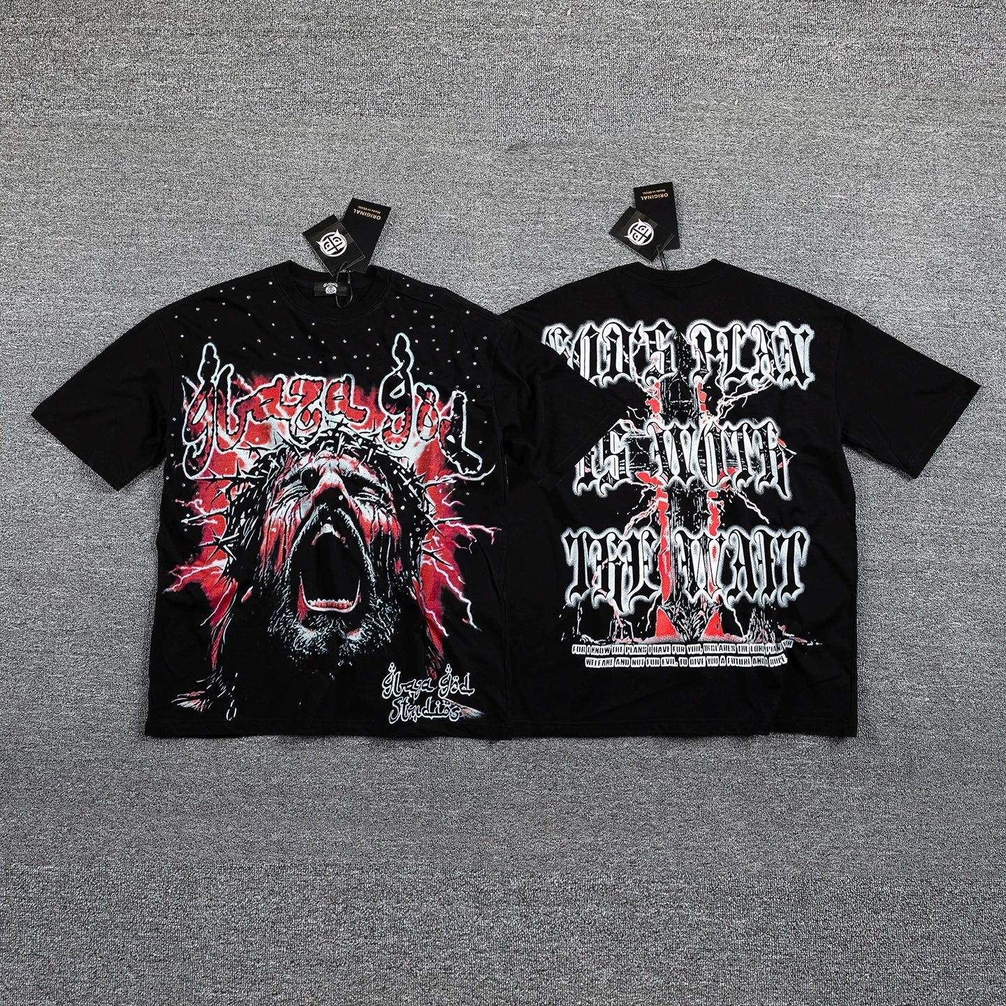 Men's Gothic Graphic Oversized T-Shirt – Dark Streetwear Double-Sided Print Casual Tee