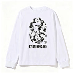 BAPE Style "BY BATHING APE" Camo Ape Head Long-Sleeve Tee - White/Monochrome Camo