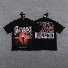 Men's Gothic Graphic Oversized T-Shirt – Dark Streetwear Double-Sided Print Casual Tee