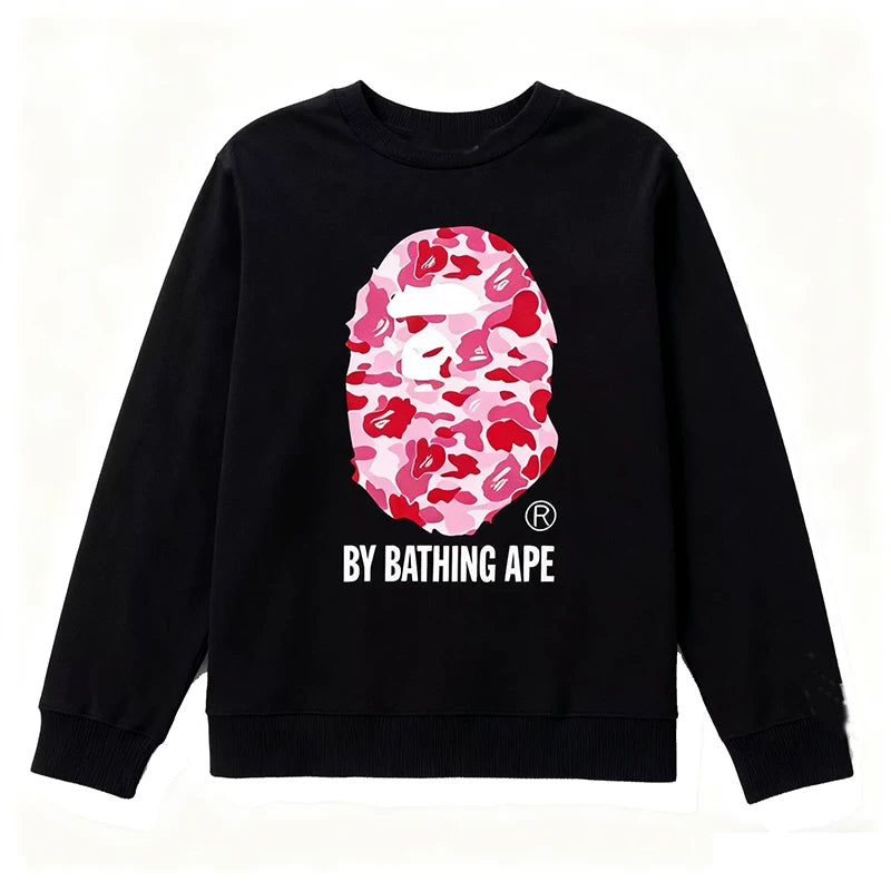BAPE Style "BY BATHING APE" Camo Ape Head Long-Sleeve Tee - Black/Pink