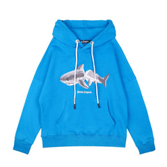 Palm Angels Split Shark Graphic Hoodie - Blue
