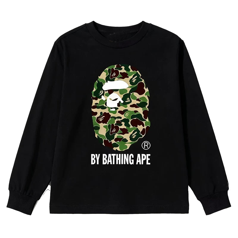 BAPE Style "BY BATHING APE" Camo Ape Head Long-Sleeve Tee - Black/Green