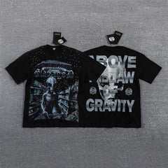 Men's Cyberpunk Graphic Oversized T-Shirt – Futuristic Streetwear Double-Sided Print Casual Tee
