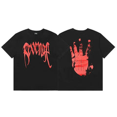 Revenge Red Arch Logo & Classic Hand Graphic Short Sleeve T-Shirt (Black)
