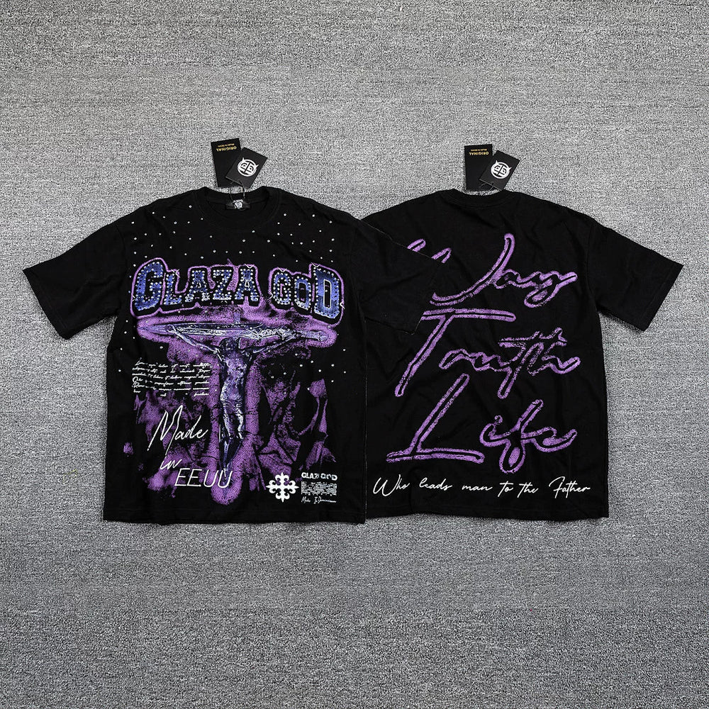 Men's Vintage Graphic Oversized T-Shirt – Gothic Streetwear Double-Sided Print Casual Tee