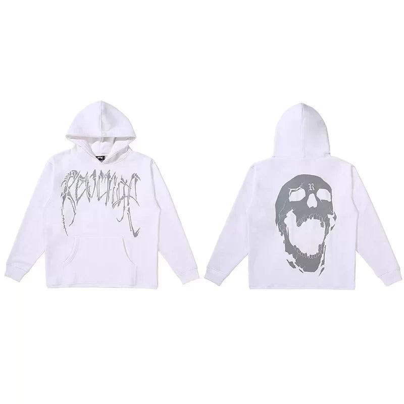 Revenge Screaming Skull Arch Logo Pullover Hoodie white