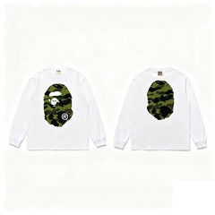 BAPE Style Big Camo Ape Head Long-Sleeve Tee - White/Green