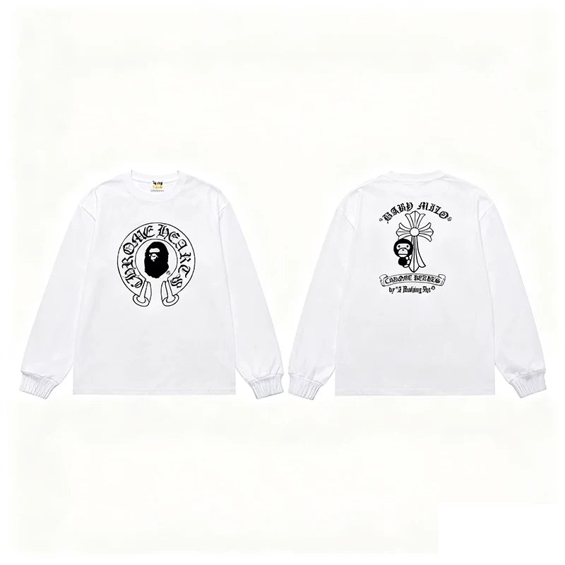BAPE x Chrome Hearts Style Horseshoe & Cross Long-Sleeve Tee - White