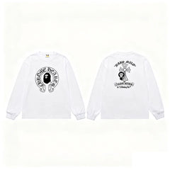 BAPE x Chrome Hearts Style Horseshoe & Cross Long-Sleeve Tee - White
