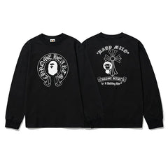 BAPE x Chrome Hearts Style Horseshoe & Cross Long-Sleeve Tee - Black
