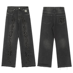 Revenge Vintage Wash Thorn Embroidery Relaxed Denim Jeans