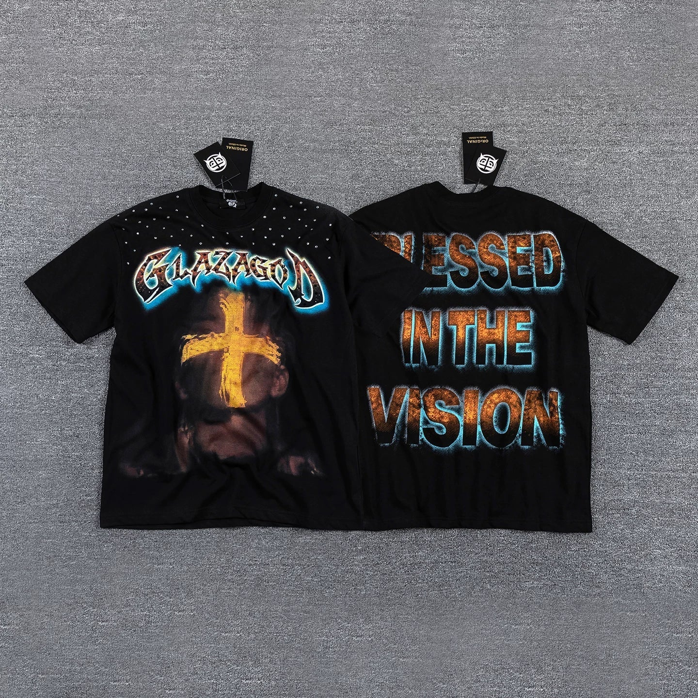 Men's Vintage Graphic Oversized T-Shirt – Cross Print Streetwear Double-Sided Casual Tee