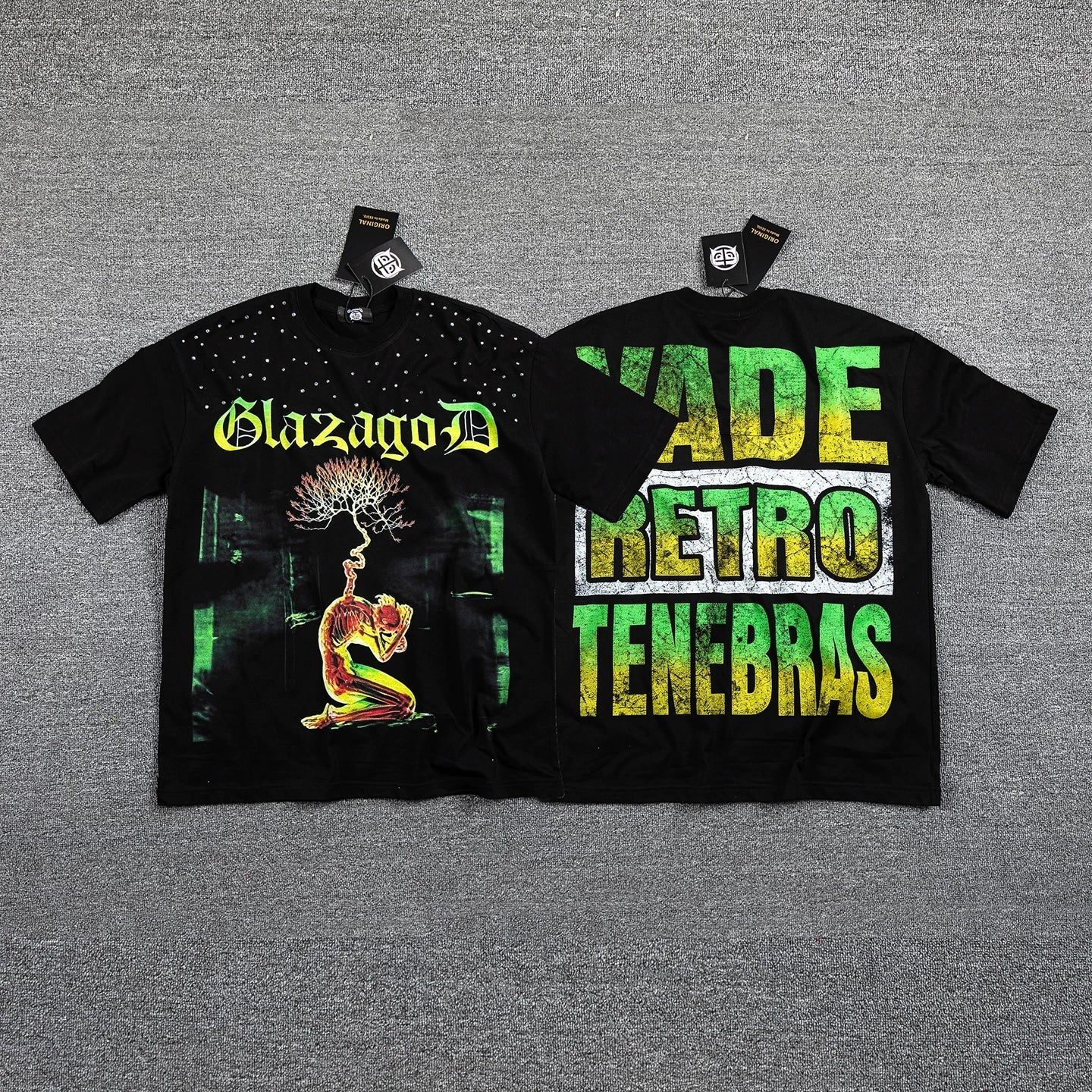 Men's Gothic Graphic Oversized T-Shirt – Green Print Streetwear Double-Sided Casual Tee
