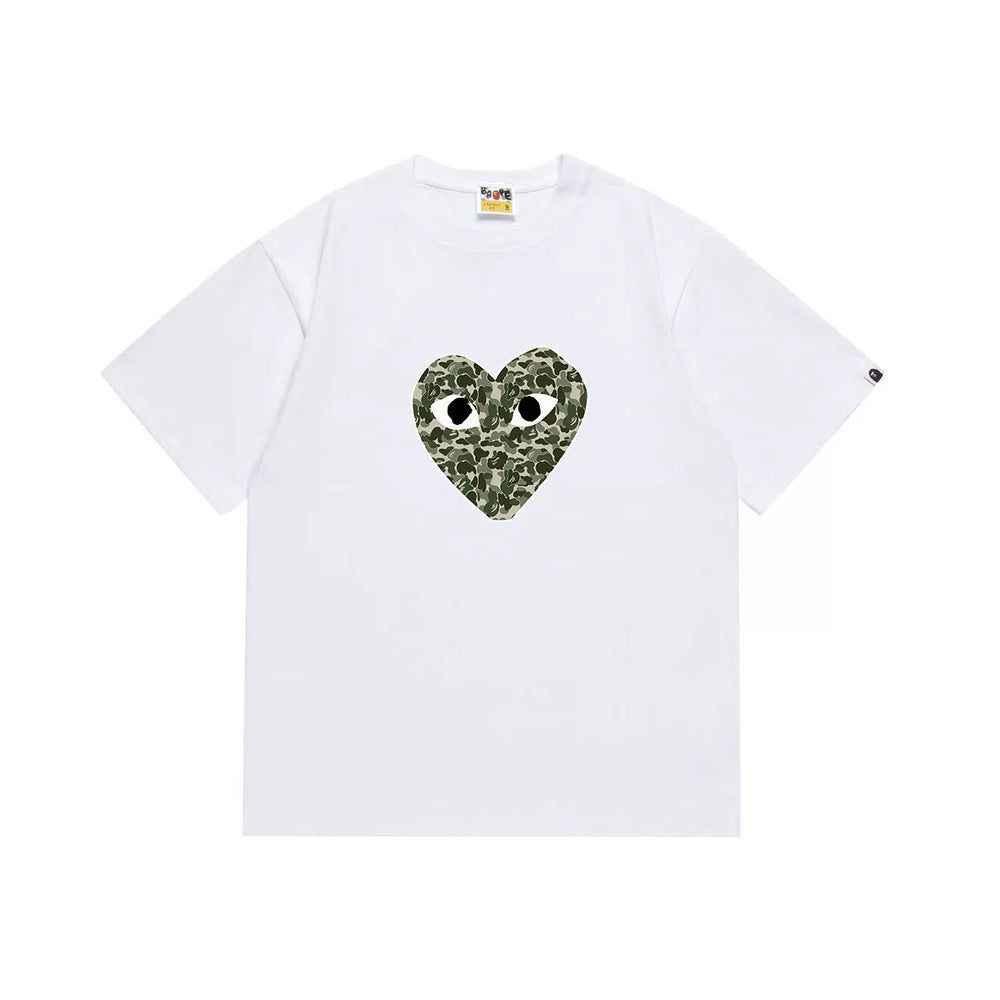 BAPE x PLAY Style Camo Heart Short-Sleeve Tee - White/Classic Green