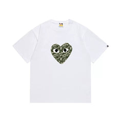 BAPE x PLAY Style Camo Heart Short-Sleeve Tee - White/Classic Green
