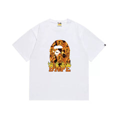 BAPE Style Flame & Logo Ape Head Short-Sleeve Tee - White