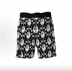 BAPE Style Monogram All-Over Print Ape Head Casual Shorts - Black/White