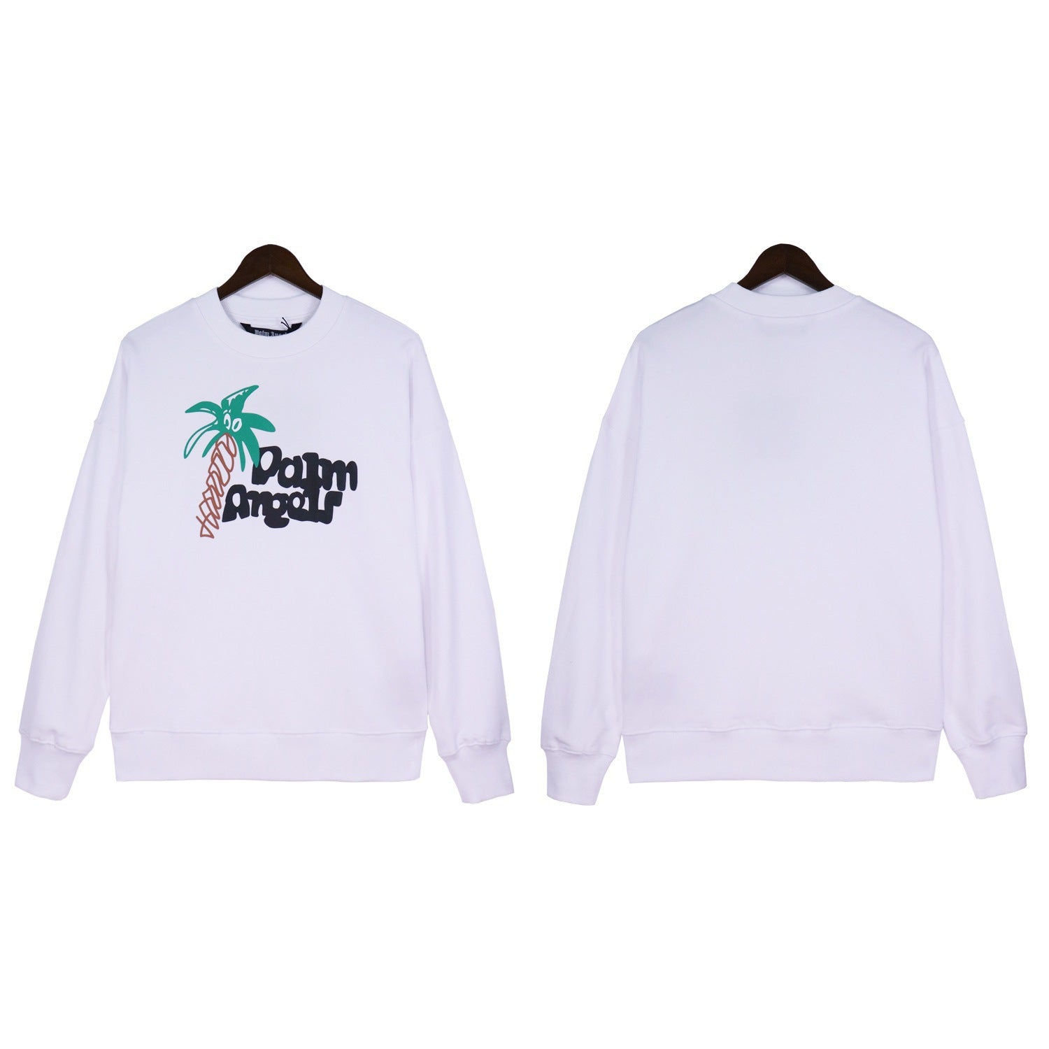 Palm Angels Cartoon Palm Tree & Graffiti Logo Crewneck - White