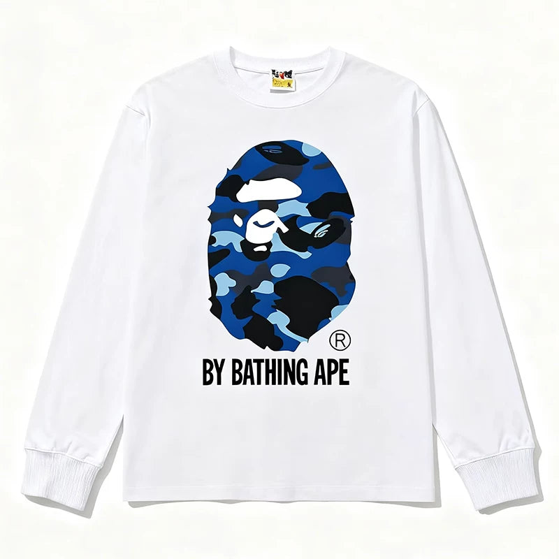 BAPE Style "BY BATHING APE" Camo Ape Head Long-Sleeve Tee - White/Blue