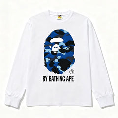 BAPE Style "BY BATHING APE" Camo Ape Head Long-Sleeve Tee - White/Blue