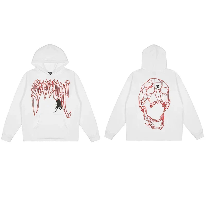 Revenge White Geometric Spider Skull Arch Logo Pullover Hoodie