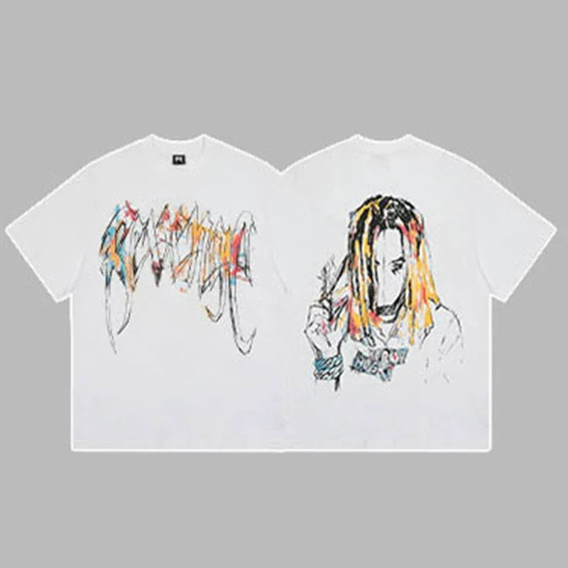 Revenge Colorful Graffiti Arch Logo & Portrait Graphic Short Sleeve T-Shirt White