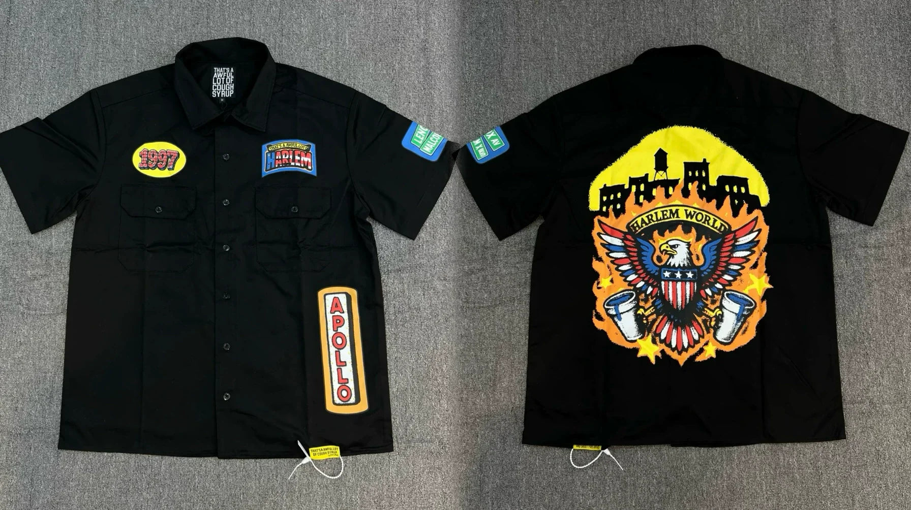 That's A Awful Lot Of Cough Syrup Harlem Eagle Patch Button-Down Shirt - Black